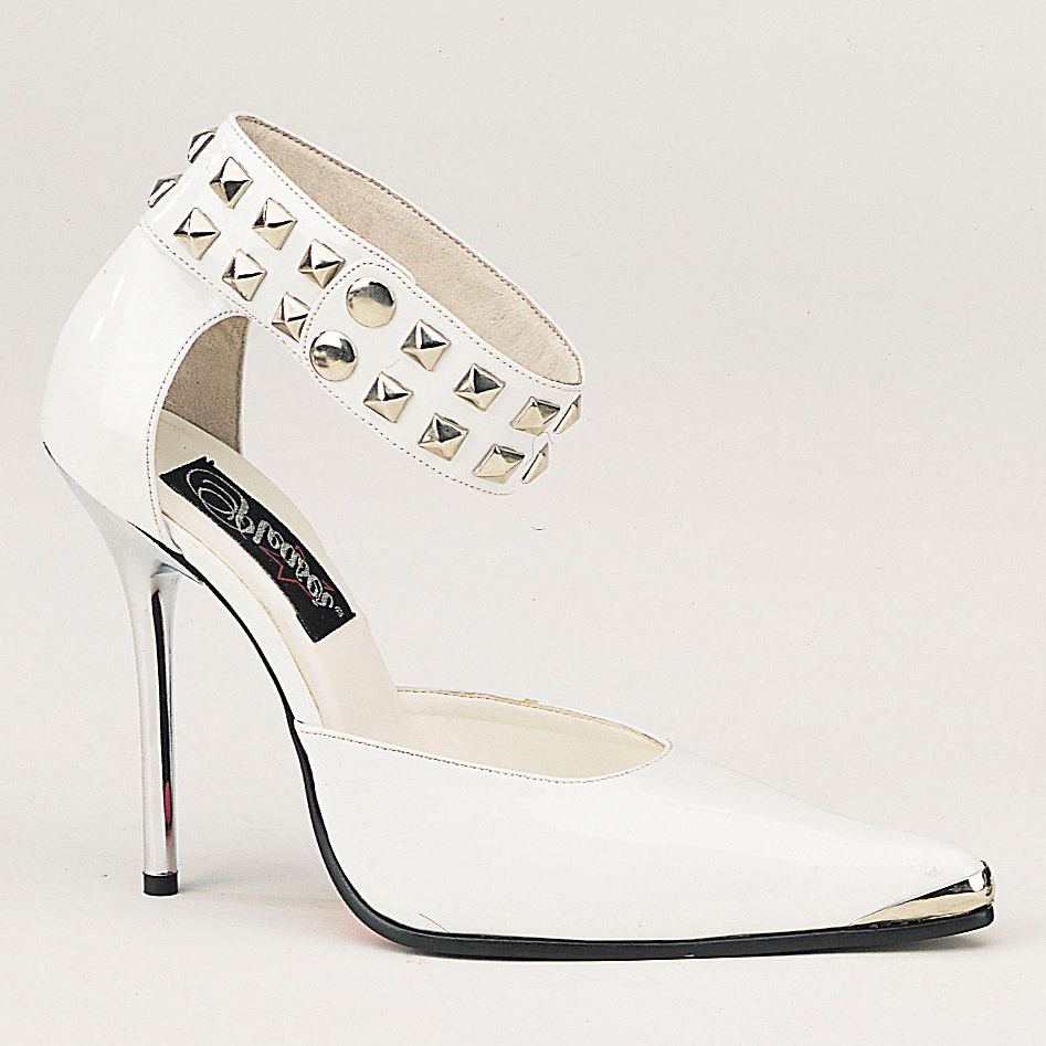 CLEARANCE HEAT-08 *4 1/2" Spikes Chrome Metal Heel Shoes White Pat